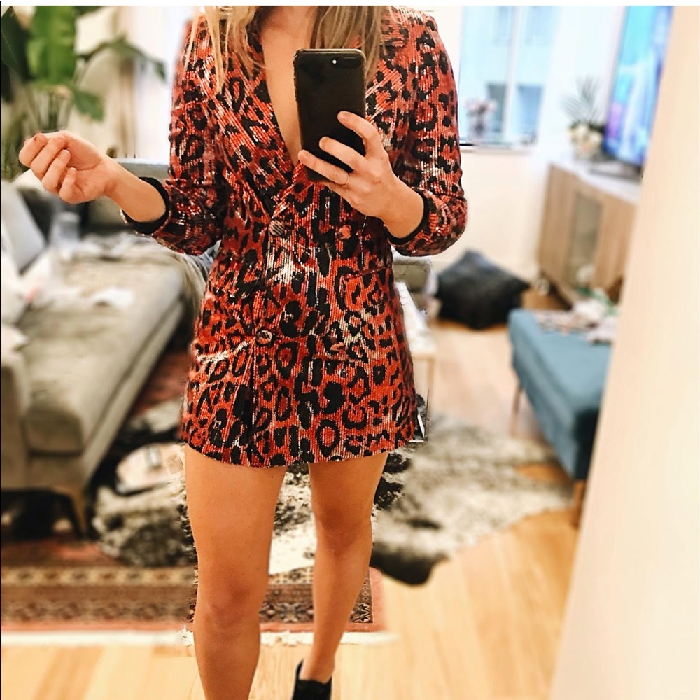 Sequined red leopard blazer dress